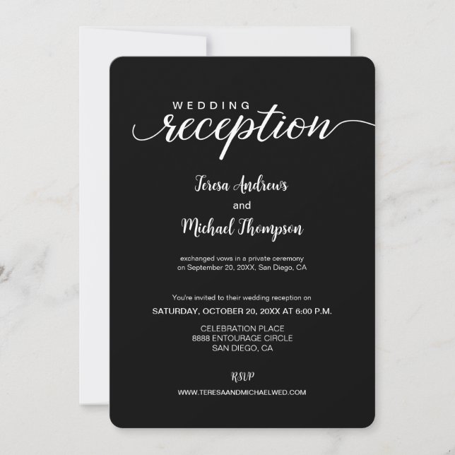 Invitation Élégant script Noir Blanc Mariage Réception seulem (Devant)