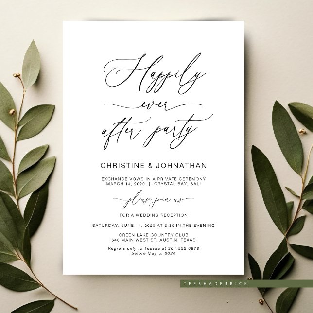 Invitation Élégant script, noir, Elopement Mariage (Wedding Elopement Invitation, in Elegant Script, Party, Dinner and Dancing Invites)