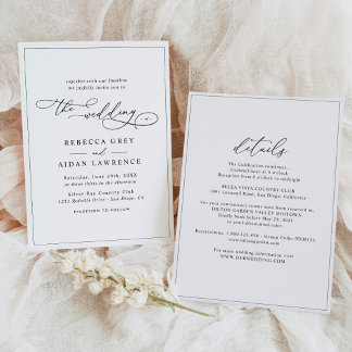 Invitation Élégant script noir et blanc tout en un Mariage