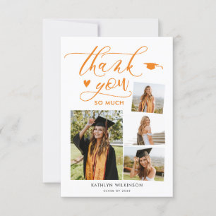 Invitation Élégant Script Orange 4 Photo Graduation Merci