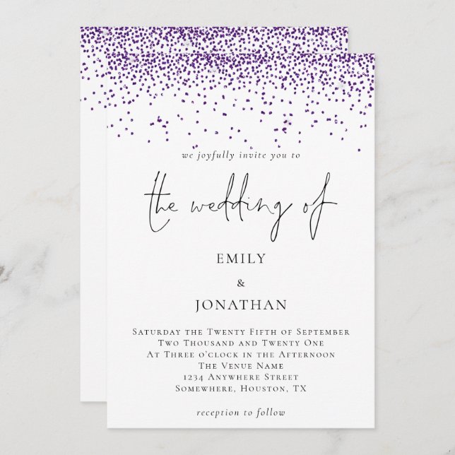 Invitation Élégant Script Parties scintillant Argent Confetti (Devant / Derrière)