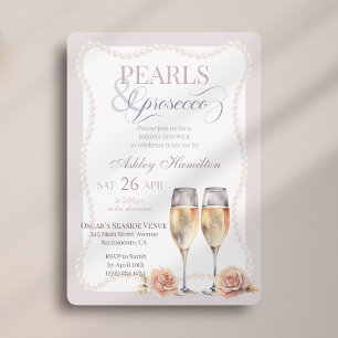 Invitation Elégant script Perles & Prosecco Douche nuptiale