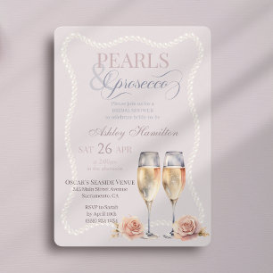 Invitation Elégant script Perles & Prosecco Douche nuptiale
