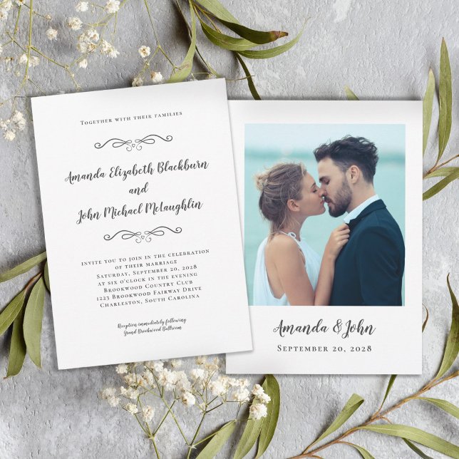 Invitation Élégant Script personnalisé mariage photo gris cla (Créateur téléchargé)