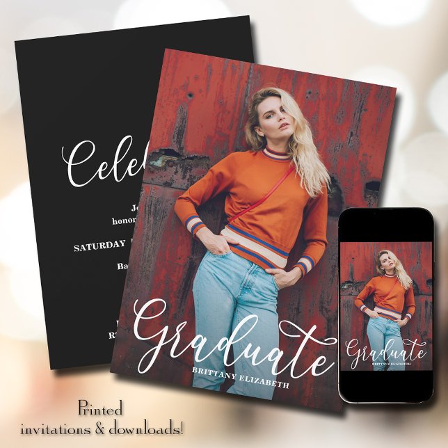 Invitation Élégant script photo Graduation (Créateur téléchargé)