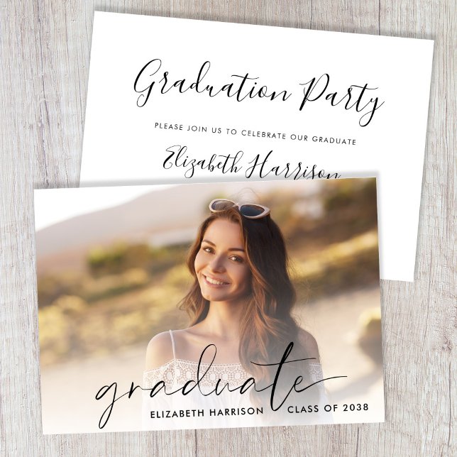 Invitation Élégant Script Photo Graduation Party (Elegant Script Photo Graduation Party Invitation)