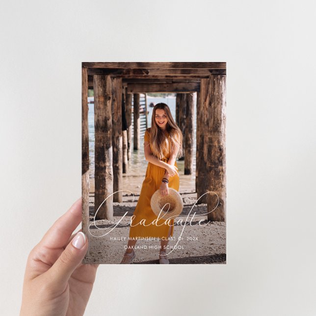 Invitation Élégant Script Photo Graduation Party Noir (Créateur téléchargé)