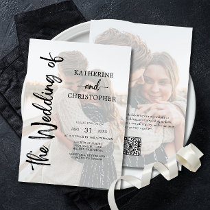 Invitation Élégant script photo noir blanc Mariage officiel