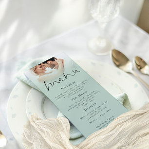 Invitation Élégant Script Photo Sage Green Mariage Menu Card