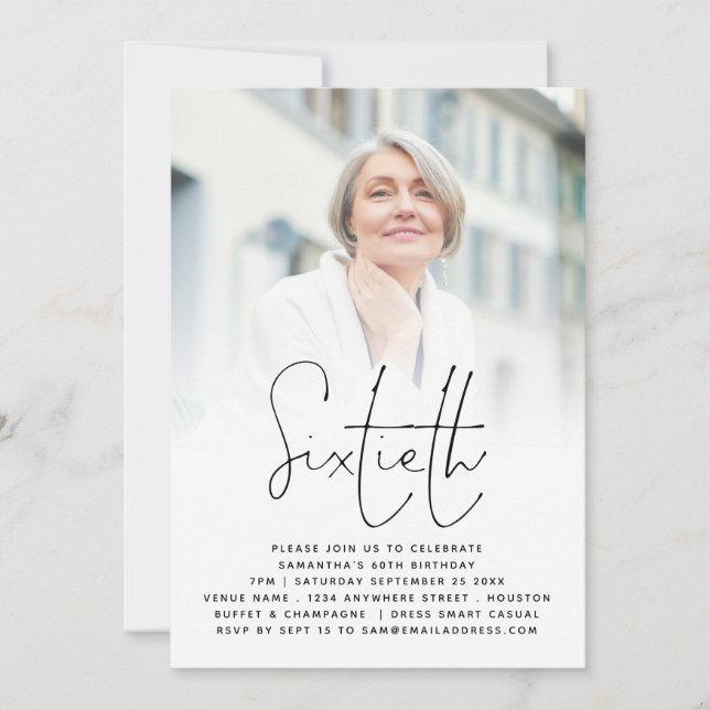 Invitation Élégant script photo superposition 60e anniversair (Devant)