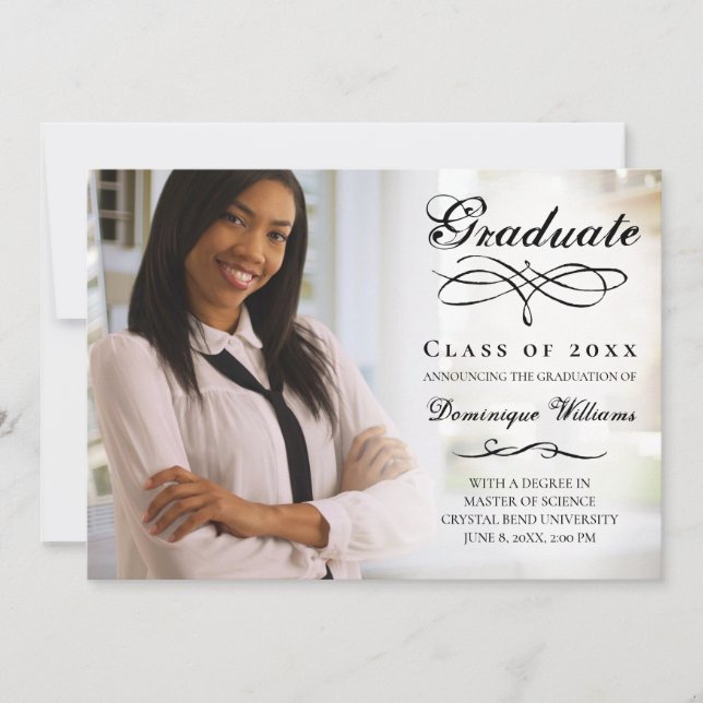 Invitation Élégant Script Photo Virtual Graduation Party (Devant)