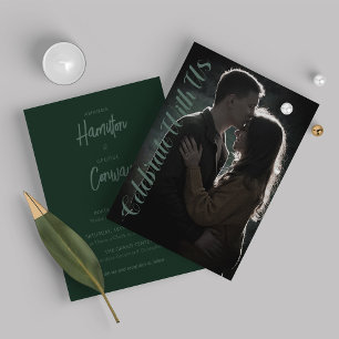 Invitation Élégant Script Rustic Green Photo Mariage