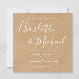 Invitation Élégant script signature Mariage Rustic Kraft