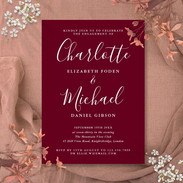 Invitation Élégant Script Signature Partie Engagement (Elegant Script Signature Engagement Party Invitation)