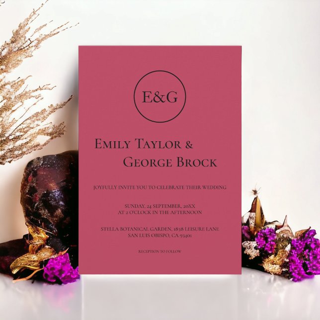 Invitation Élégant Script simple Magenta Monogram Mariage (Créateur téléchargé)