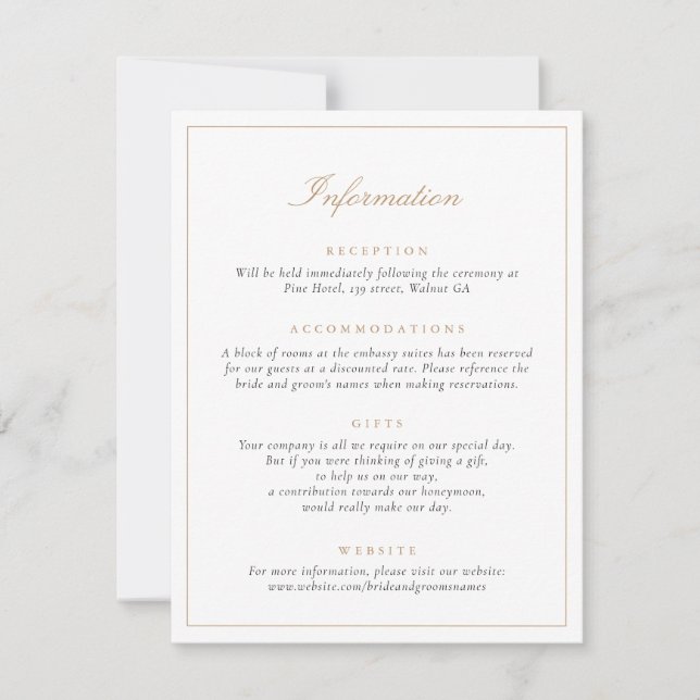 Invitation Élégant Script Simple Moderne Informations Mariage (Devant)
