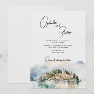 Invitation Élégant Script Watercolor Lake Côme Italie Mariage