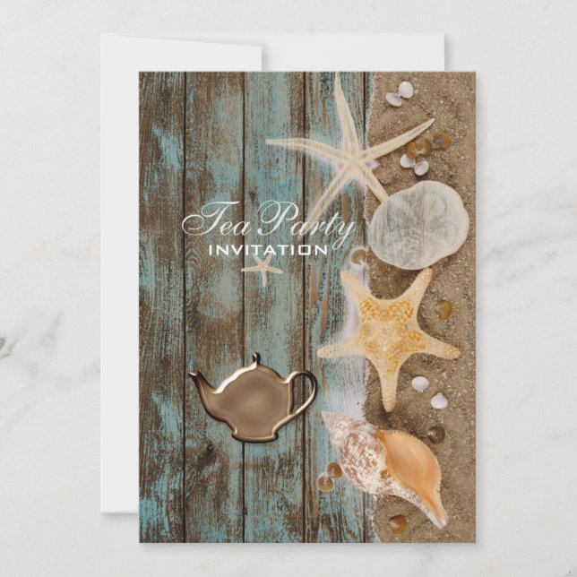Invitation élégant seashells plage nuptiale douche thé (Devant)