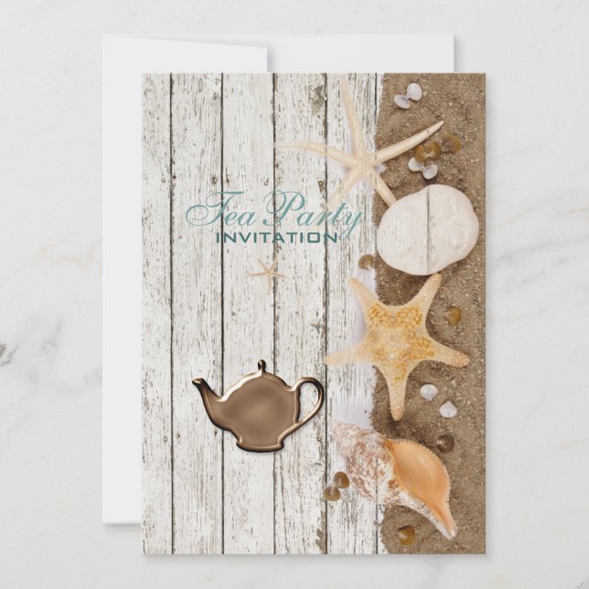 Invitation élégant seashells plage nuptiale douche thé (Devant)