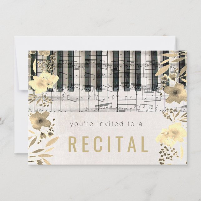 Invitation élégant sépia aquarelle fleurs musique récital (Devant)