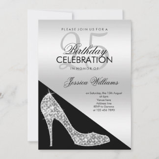 Invitation Elégant Sequin Stiletto, Argent et Noir Anniversai