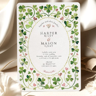 Invitation Elégant Shamrock irlandais & Coeurs Mariage aquare