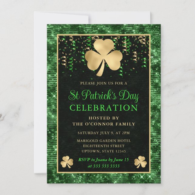 Invitation Elégant Shamrock vert et or St Patrick's Day (Devant)
