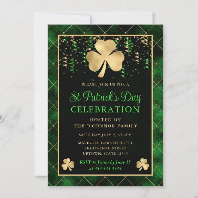Invitation Elégant Shamrock vert et or St Patrick's Day (Devant)