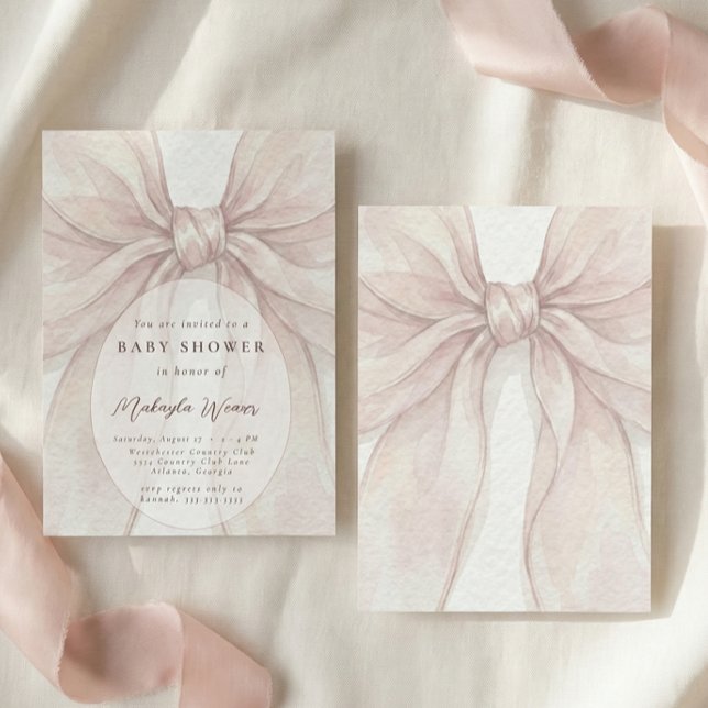 Invitation Elegant Sheer Pink Blush Bow Baby Shower (Créateur téléchargé)