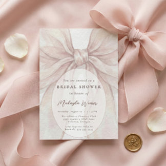 Invitation Elegant Sheer Pink Blush Bow Bridal Shower