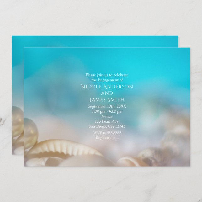 Invitation Elegant Shells Beach Mariage Fiançailles Invitatio (Devant / Derrière)