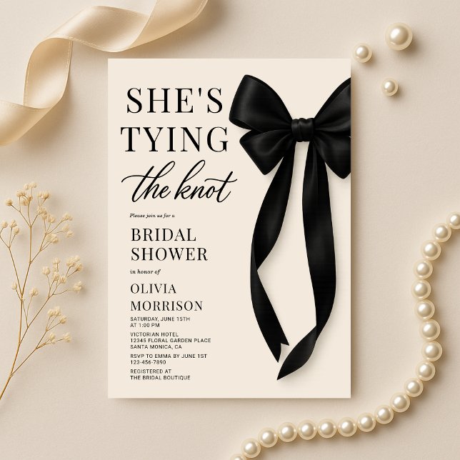 Invitation Elegant She's Tying The Knot Bow Bridal Shower  (Créateur téléchargé)