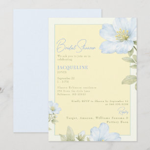 Invitation Élégant Shower de Mariage Floral Jaune et Bleu