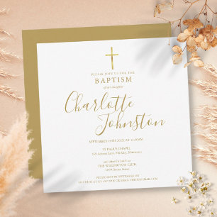 Invitation Élégant signature or Script Baptême Christening