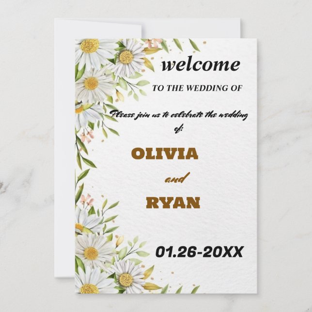 Invitation élégant signe de bienvenue à la mariage florale (Devant)