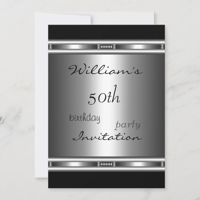 Invitation Elegant Silver Black 50e anniversaire (Devant)