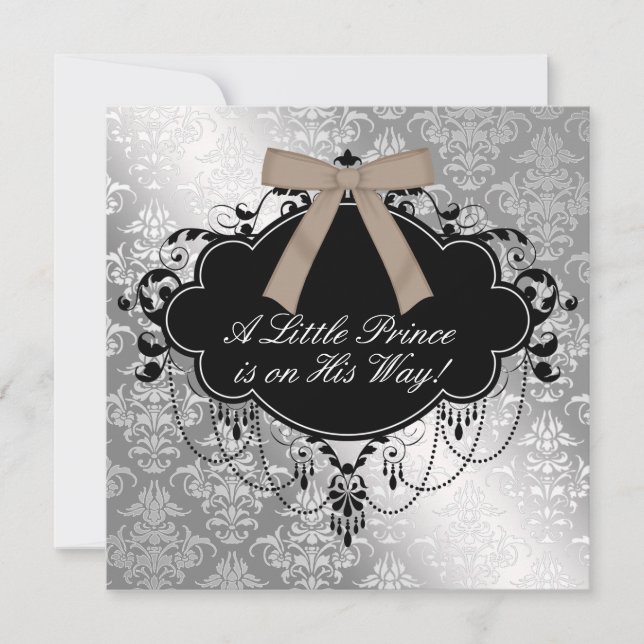 Invitation Elégant Silver Brown Prince Baby Boy Douche (Devant)
