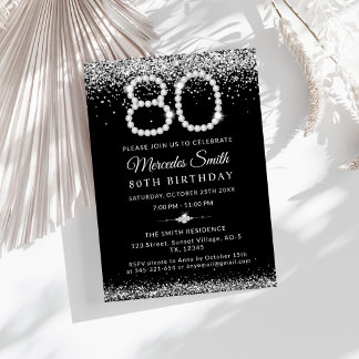 Invitation Elégant Silver Diamonds 80e fête d'anniversaire
