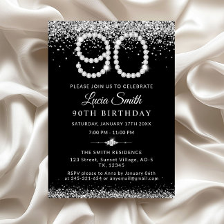 Invitation Elegant Silver Diamonds 90th Birthday Party