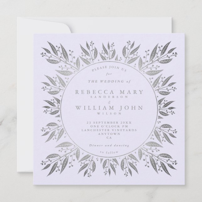 Invitation Elégant Silver faux feuille Mariage (Devant)