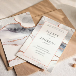 Invitation Elegant Silver Marble Rose Gold Wedding