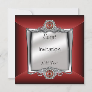 Invitation Elegant Silver Red Jewel