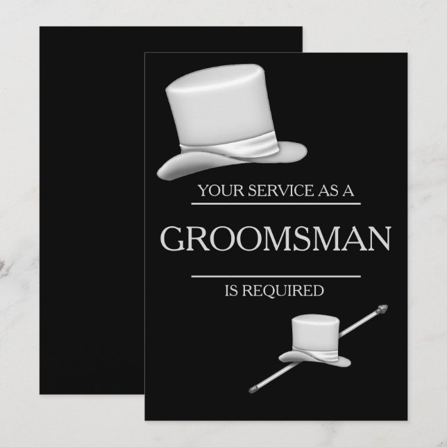 Invitation Élégant Silver Top Hat Groomsman (Devant / Derrière)