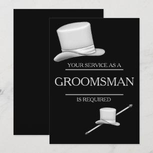 Invitation Élégant Silver Top Hat Groomsman
