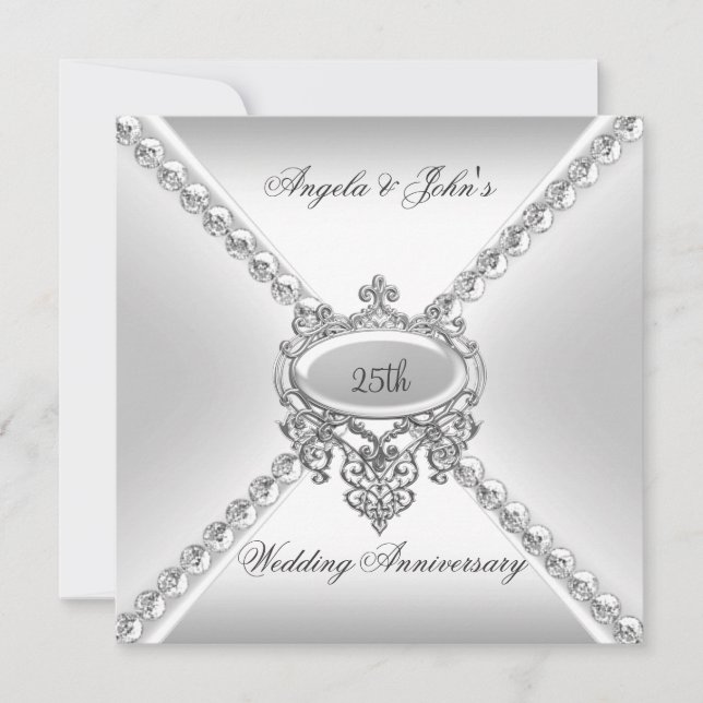 Invitation Elégant Silver White 25ème anniversaire Mariage 3 (Devant)
