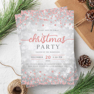 Invitation Elégant Silver Winter Diamonds Rose de Noël Or