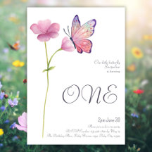 Elégant simple aquarelle papillon 1er anniversaire