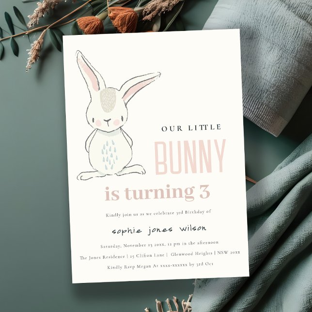 Invitation Élégant Simple Cute Blush Pink Bunny Anniversaire  (Créateur téléchargé)