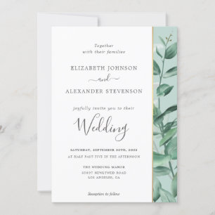 Invitation Elégant simple eucalyptus vert mariage moderne