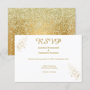 INVITATION ÉLÉGANT SIMPLE FEUILLE D'OR OR CRYSTAL ENVERS RSVP
